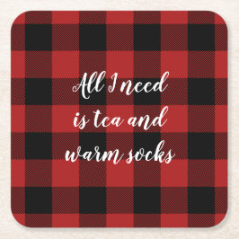 赤と黒バッファロープレイドカスタムことわざ スクエアペーパーコースター