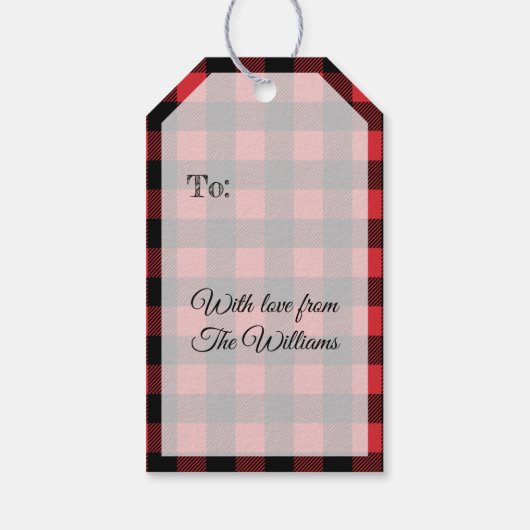 赤と黒バッファロープレイドハッピーホリデー ギフトタグ (裏面)