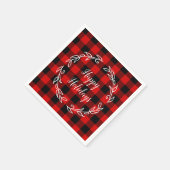 赤と黒バッファロープレイドハッピーホリデー スタンダードカクテルナプキン (角)