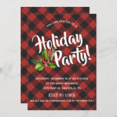 赤と黒バッファロープレイドホリデーパーティー招待状 招待状 (正面/裏面)