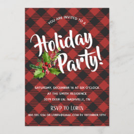赤と黒バッファロープレイドホリデーパーティー招待状 招待状