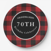 赤と黒バッファロープレイド素朴誕生日パーティー ペーパープレート (正面)