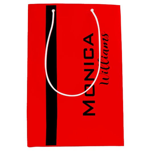 赤と黒パーソナライズされたのモダン名スタイリッシュ ミディアムペーパーバッグ (正面)