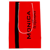 赤と黒パーソナライズされたのモダン名スタイリッシュ ミディアムペーパーバッグ (裏面)