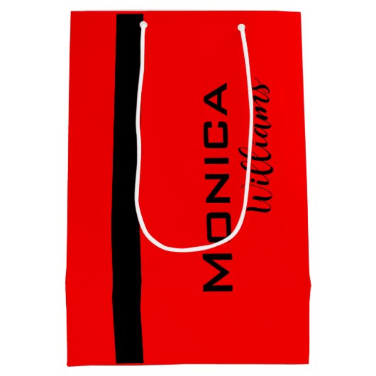 赤と黒パーソナライズされたのモダン名スタイリッシュ ミディアムペーパーバッグ (裏面)