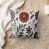 赤と黒葉のドードルの花と花 クッション (ブランケット)