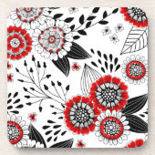 赤と黒葉のドードルの花と花 コースター (正面)