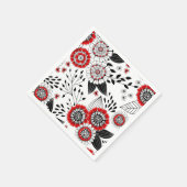赤と黒葉のドードルの花と花 スタンダードカクテルナプキン (角)
