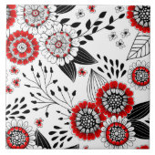 赤と黒葉のドードルの花と花 タイル (正面)