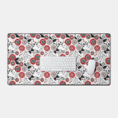 赤と黒葉のドードルの花と花 デスクマット (キーボード&マウス)