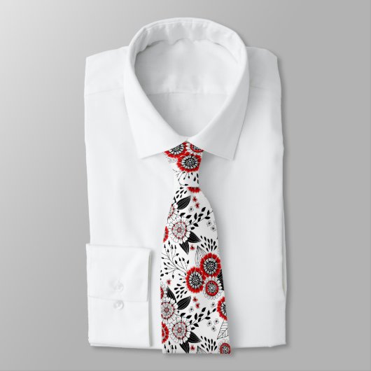 赤と黒葉のドードルの花と花 ネクタイ (タイ)