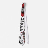 赤と黒葉のドードルの花と花 ネクタイ (正面)