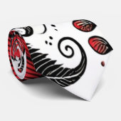 赤と黒葉のドードルの花と花 ネクタイ (ロール)