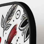 赤と黒葉のドードルの花と花 ピックルボールラケット (左詳細)