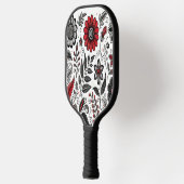 赤と黒葉のドードルの花と花 ピックルボールラケット (左)