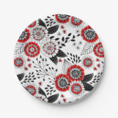 赤と黒葉のドードルの花と花 ペーパープレート (正面)