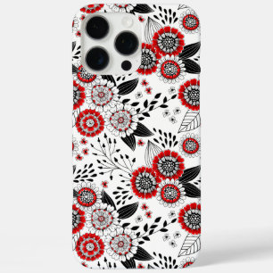 赤と黒葉のドードルの花と花 iPhone 16 PRO MAXケース