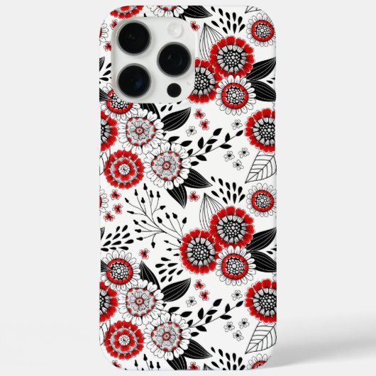 赤と黒葉のドードルの花と花 Case-Mate iPhoneケース (裏面)