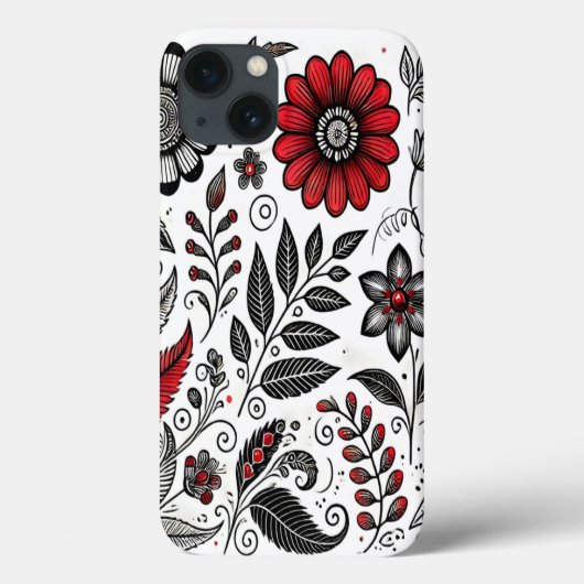 赤と黒葉のドードルの花と花 Case-Mate iPhoneケース (裏面)
