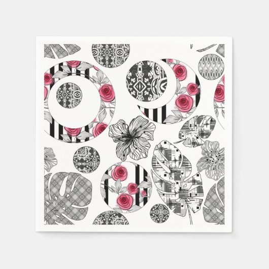 赤と黒、キルティング、パッチワーク素朴、モダン、 スタンダードカクテルナプキン (正面)