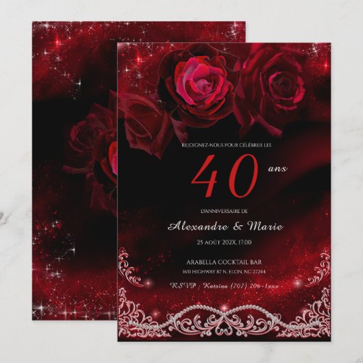 赤と黒 結婚40周年 招待状 (正面/裏面)