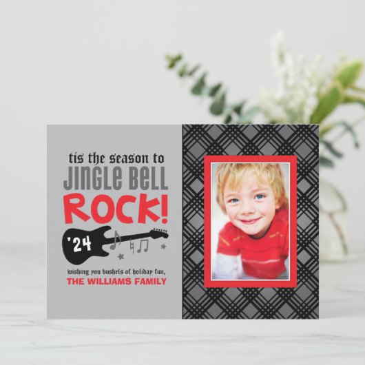 赤と黒Jingle Bell Rockギター音楽写真 シーズンカード (スタンド正面)