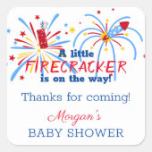 赤と7月の赤ちゃんシャワーの好意 スクエアシール (正面)