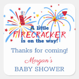 赤と7月の赤ちゃんシャワーの好意 スクエアシール