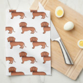 赤なめらかなコートダックシュントかわいい漫画の犬のパターン キッチンタオル (四つ折り)
