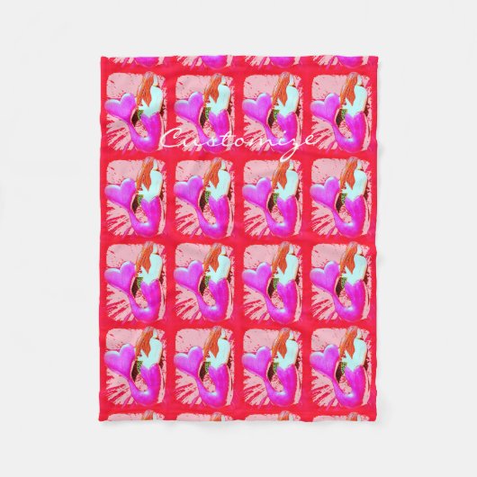 赤によってハート後につかれる人魚Thunder_Cove フリースブランケット (正面)