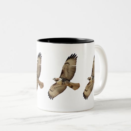 赤によって後につかれるタカの鳥の動物の飛んでいるなマグ ツートーンマグカップ (正面右)