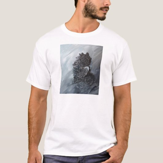赤によって後につかれる黒いオウムのギフト Tシャツ (正面)