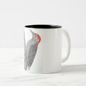 赤によって膨らまされるキツツキ ツートーンマグカップ (正面右)