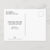 赤によって賛美される年の検討のクリスマスの写真のコラージュ 案内ポストカード (裏面)