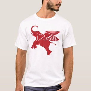 赤によって飛ぶ象 Tシャツ