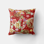 赤にアジアンフラワーパターン クッション (裏面)