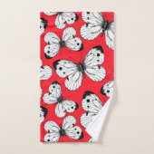 赤にキャベツの蝶のパターン バスタオルセット (ハンドタオル)