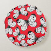 赤にキャベツの蝶のパターン ラウンドクッション (裏面)