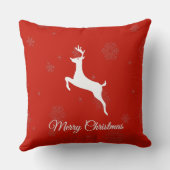 赤にクラシックは白いトナカイとメリークリスマス クッション (裏面)