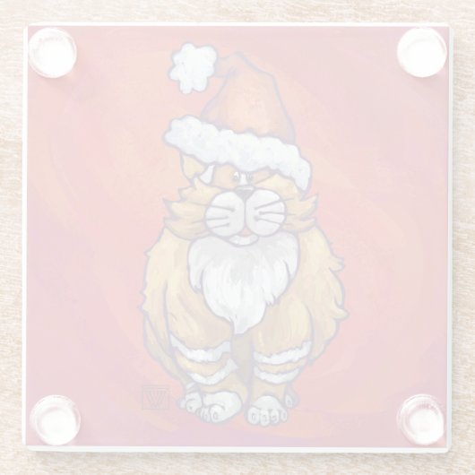 赤にジンジャーキャットクリスマス ガラスコースター (裏面)