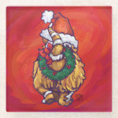 赤にジンジャーキャットクリスマス ガラスコースター (正面)