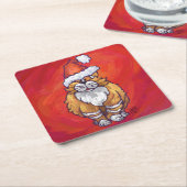 赤にジンジャーキャットクリスマス スクエアペーパーコースター (アングル)