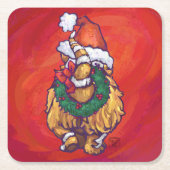 赤にジンジャーキャットクリスマス スクエアペーパーコースター (正面)