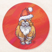 赤にジンジャーキャットクリスマス ラウンドペーパーコースター (正面)