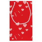 赤にピンクのハートを浮かべる スモールペーパーバッグ (裏面)