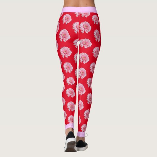 赤にピンクの花柄 レギンス (裏面)