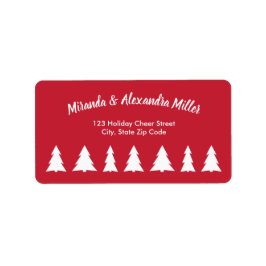 赤にモダンクリスマスツリーを飾った白い台本 ラベル