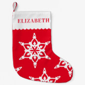 赤にモダン白い雪の結晶 スモールクリスマスストッキング (正面)