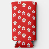 赤に可愛らしい白い花 スリム缶クーラー (正面)