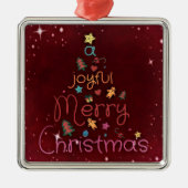 赤に対する楽しい聖降誕祭の挨拶 メタルオーナメント (正面)